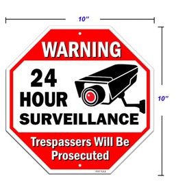 PHTTULE Video Surveillance Signs 2-Pack, No Trespassing Signs Private Property Outdoor Security Camera Sign, 10"x 10" Heavy Duty Aluminum Yard signs