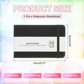 PATIKIL 5.5x3.5" Watercolor Sketchbook, 24 Sheet 300GSM/203lb Watercolor Paper Sketchbooks Acid Free Watercolor Journal Hardcover Artists Paper Pads for Painting, Black
