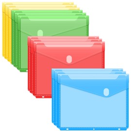 Sooez 12 Pack Binder Folders Organizer with Space-Saving Closure, Super Heavyweight Binder Pockets for 3 Ring Binder, High Capacity Binder Pouch, Side Loading, School Supplies, Letter Size, 4 Colors