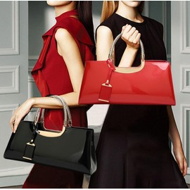 Women's Glossy Patent Vegan Leather Handbag Large Shoulder Tote Bag Ladies Evening Clutch Purse Party Satchel