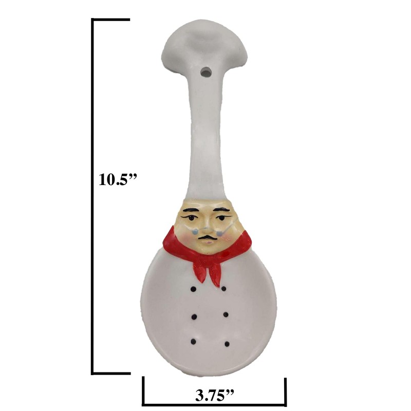 ACK Plump Bistro White Chef Hand Painted Ceramic Spoon Rest,Cooking