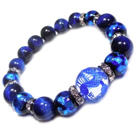 Hero's Power Stone Bracelet with Blue Engraved Five Claw Dragon Crystal 0.6 inch (16 mm), Okinawa Hotaru Stone x Lapis Tiger’s Eye Bracelet, Inner Circumference 6.7 inches (17 cm), For Men, Natural Stones