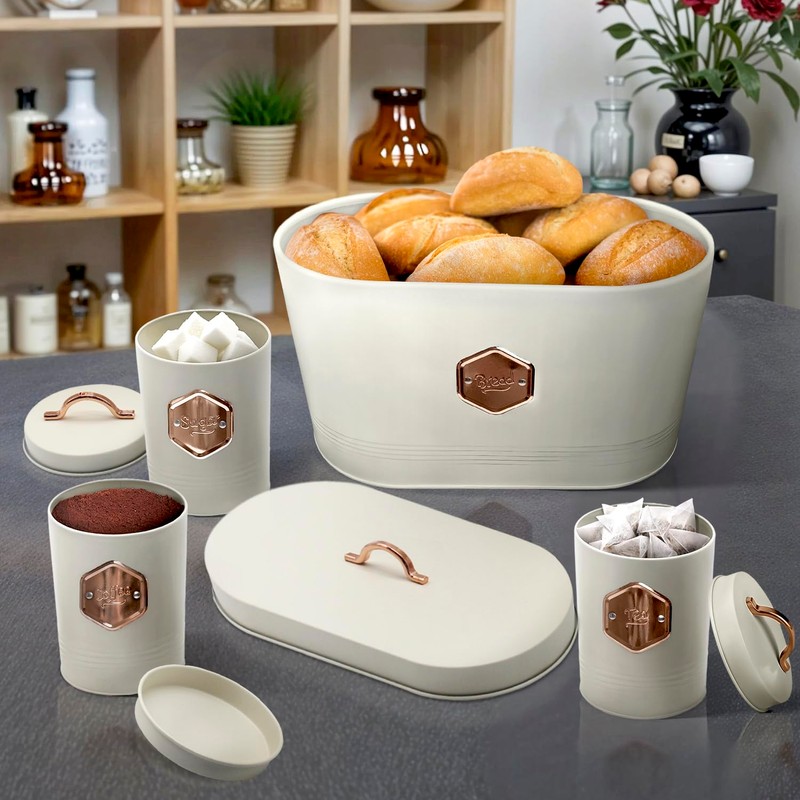 Plexon Bread Box for Kitchen Countertop with Coffee Sugar Tea
