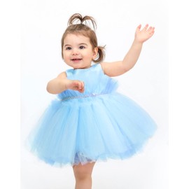 Lilax Baby Girl Tulle Princess Tutu Wedding Dress 3 Piece Set with Matching Shoe and Headband 0-3 Months Blue