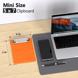 Juvealoe Mini Clipboard, 5 x 7 Plastic Small Orange Colored Clip Boards with Low Profile Clip, Memo Size for Classroom, Teacher, Students, School & Office Supplies