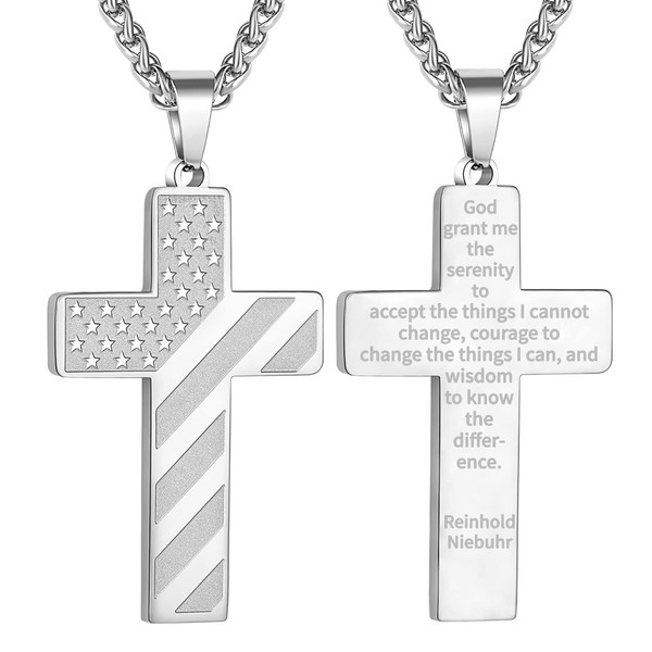DuoDiner Silver Cross Necklace for Boys Men Pendant Chain Stainless