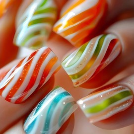 Rchovsam Colorful Press on Nails Short Sqaure Nails Press Ons Colorful Candy Designs Fake Nails Acrylic Full Cover Gel False Nails Gift for Women 24pcs