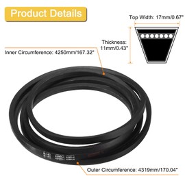 sourcing map B167 Classic Wrapped V-Belt, 170" Outside Circumference Wrapped Industrial Rubber V-Belt B Profile V-Belt for Industrial Machinery Equipment, Black