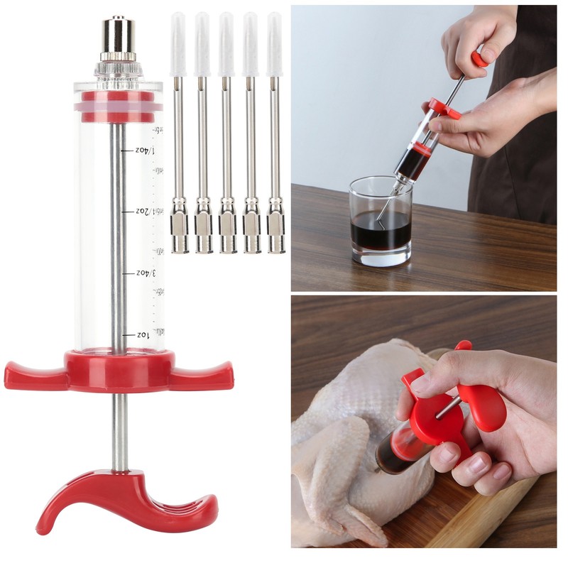 Marinade Injector Flavor Spices Sauces Syringes with 5 Needles for