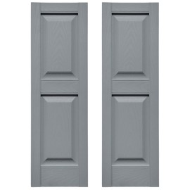 14.75 in. W x 75 in. H Builders Edge, Standard Two Equal Panels, Raised Panel Shutters, Includes Matching Installation Spikes (Per Pair), 945 - Platinum