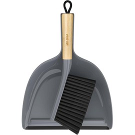 MR.SIGA Dustpan and Brush Set | Bamboo Handle | Durable Bristles & Easy-Sweep Blade | Lightweight Design | Grey