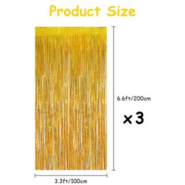 OFFCUP 3.2ft x 6.5ft Tinsel Curtains, 3 Pack Foil Fringe Curtain, Metallic Tinsel Foil Fringe Curtains Shimmer Streamers Curtain for Birthday Graduation Wedding Holiday Party Decoration (Gold)