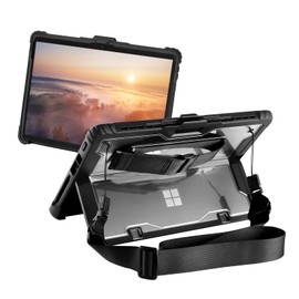 MOSISO Case Compatible with Surface Pro 8 2021, Heavy Duty Rugged Protective Hard Shell Cover TPU Bumper with Shoulder Strap & Hand Strap Compatible with Type Cover Keyboard, Black