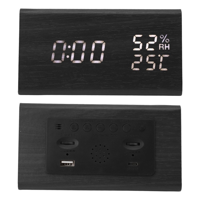 Wooden Digital Alarm Clocks LED Display Temperature Humidity Alarm Clocks