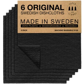 Swedish Dishcloths 6 Pack Artisan Black Eco Friendly Reusable Sustainable Biodegradable Cellulose Sponge Cleaning Cloths for Kitchen Dish Rags Washing Wipes Paper Towel Replacement Washcloths
