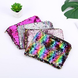aoozleny Double-Sided Glitter Pencil Case Reversible Sequin Zipper Pencil Pouch for Cosmetic Makeup Organizer Bag Purse for Women (Pink+Gold)