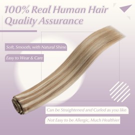 Elailite Clip in Hair Extensions Real Human Hair Remy Natural Hair - 8 Pieces Standard Weft Full Head Balayage Straight - #12/613 Golden Brown Mix Bleach Blonde - 16 Inch (90 g)