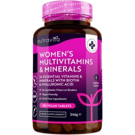 Nutravita Women's Multivitamins & Minerals – 24 Essential Nutrients + Hyaluronic Acid, 180 Vegan Tablets, No Synthetic Fillers or Binders