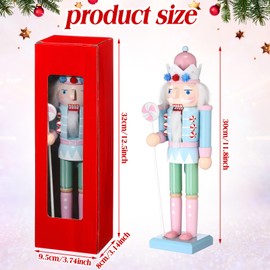 Colingmill Pastel Nutcracker Christmas Ornaments 12 Inch Candy Wood Wooden Nutcracker Soldier Figure Decoration Xmas Pink Blue Green Decor for Holiday Tree Home Hanging Pendant Party Gift Decoration