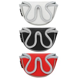 Golf Head Covers Putter Cover Mini Golf Club Protector Half Mid Mallet Leather Headcover (Red)