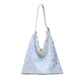 Women Girls Glitter Sequin Shoulder Tote Bag Large Capacity Shiny Shopping Bag Pouch Travel Daily Purse
