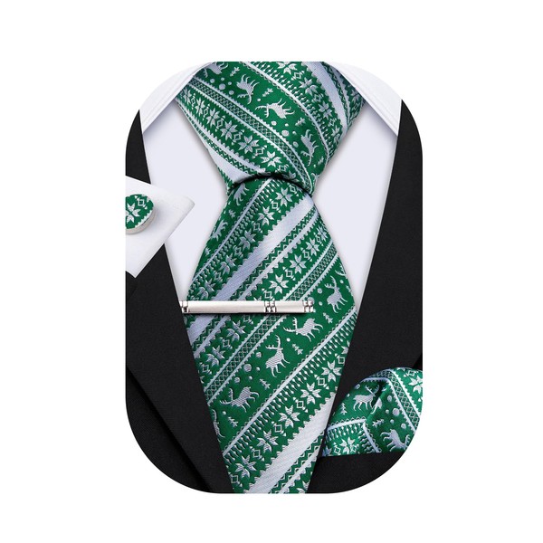 Barry.Wang Men's Christmas Tie Set Pocket Square Cufflinks 4 Pieces