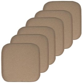Jacquard Cover Memory Foam Square Non-Slip Indoor Outdoor Patio Chair Cushions Set of 6 | Taupe Tan Beige Color All Weather Dining Lounge Thick Soft Comfortable Fade UV Water Proof 16" X 16"