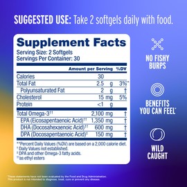 Oceanblue Professional Omega-3 2100mg Fish Oil Supplement Triple Strength, High Potency EPA, DHA & DPA Burpless, Wild-Caught, Natural Orange Flavor 60 Softgels (Pack of 1)