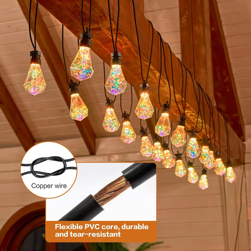 BYIZO Outdoor String Lights, 66FT 27 LED Iridescent Holographic Bulbs,