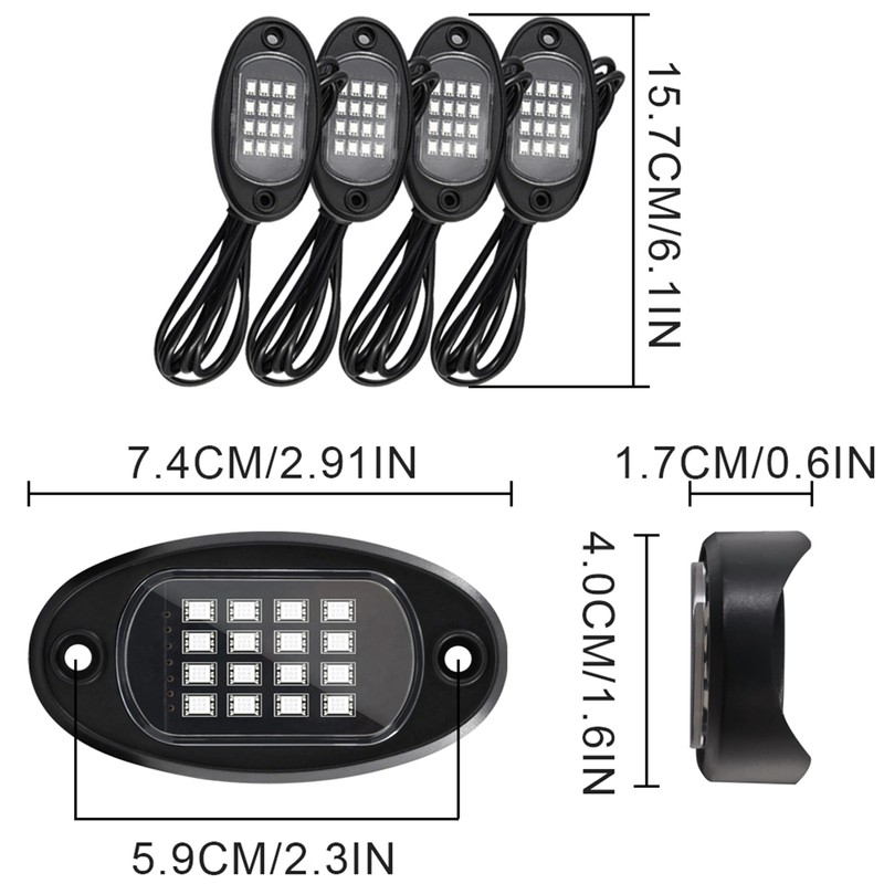 LED Rock Lights 4pcs Multicolor LED Lights Waterproof with APP