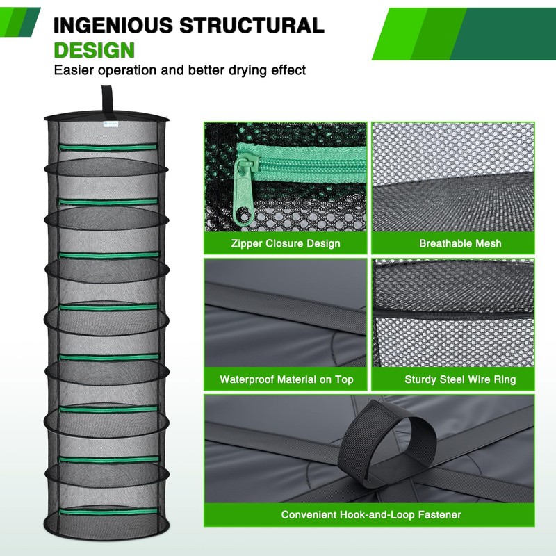 Yesker 8 Layer Herb Drying Rack Hanging Mesh Net Foldable