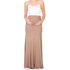 My Bump Women's High Waisted Floor Length Maternity Maxi Skirt with Tummy Control(Made in USA) (Medium, Mocha SD)