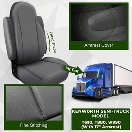 FormiPow Premium Leather Seat Covers for Kenworth T680 T880 W990, Gray PU Leather, Custom Fit for 17" Armrest Equipped Seats, Non-Slip Backing, Easy Installation Truck Seat Covers (Gray)