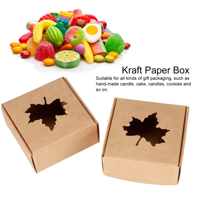 50Pcs Maple Leaf Pattern Kraft Paper Packing Box Small Gift