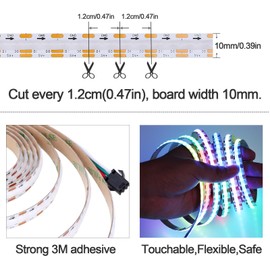 GOMING DC 5V WS2812B 6.6ft(2M) Individually Addressable COB LED Strip Light USB Powered with Remote Control Flexible 320Pixels Dream Color No-Waterproof IP20 White PCB LED Strips for DIY Projects