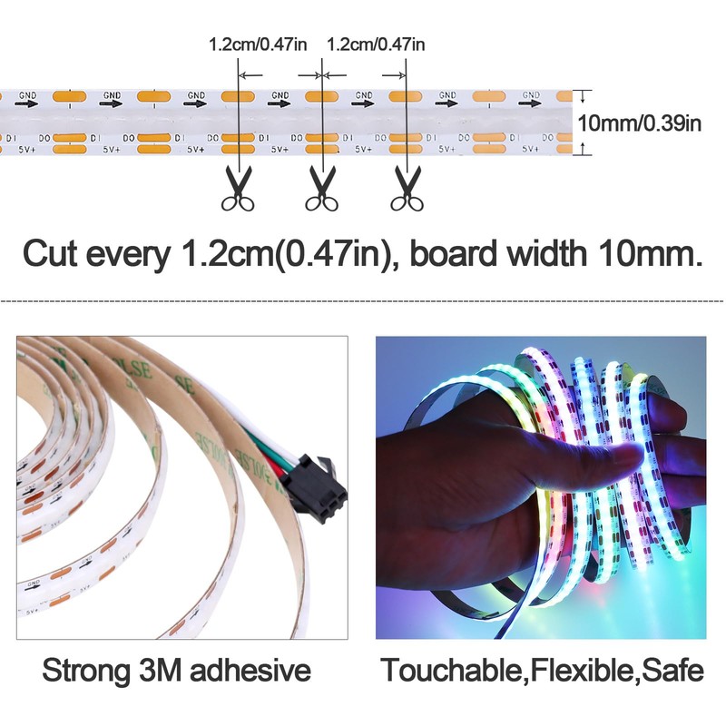 GOMING DC 5V WS2812B 6.6ft(2M) Individually Addressable COB LED Strip