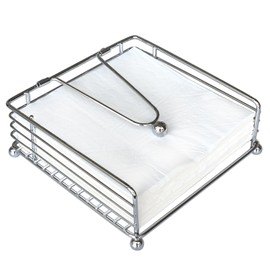 hiwafifi Napkin Holder for Table, Flat Napkin Dispenser with Weighted Arm, Square Cocktail Paper Holder of Elegant Rustic Iron for Kitchen Dining Room Decor Restaurant Farmhouse Hotel Party, Silver