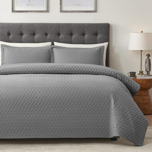 Hansleep Grey Quilt Twin Size - Chevron Pattern Ultrasonic All