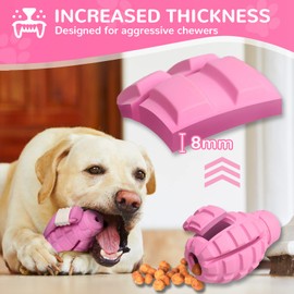 SUNNEKO Indestructible Dog Toys for Large Medium Dogs - Interactive Treat Dispensing Dog Toy - Tough Dog Chew Toys for Boredom - Durable Rubber Chew Ball for Extreme Chewers (Pink)