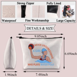 PLITI Water Polo Makeup Bag Water Polo Player Gift Never Underestimate a Girl Who Plays Water Polo Toiletry Bag (Water polo girl U)