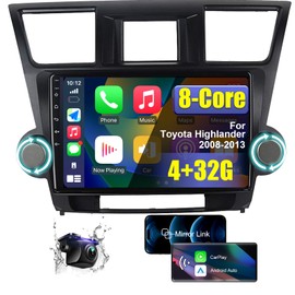 4+32G 8 Core Android Car Radio Stereo for Toyota Highlander 2008 2009 2010 2011 2012 2013 with Wireless CarPlay/Android Auto, 10.1 inch HD Touchscreen Car Radio with AM/FM/RDS Backup Camera WiFi