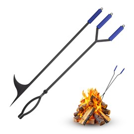 IDZO 40" Fireplace Tongs & Fire Poker, Heavy Duty Steel Fire Tongs, Log Grabber, Firewood Tongs, Fireplace Poker & Fire Pit Tools for Fire Pit, Campfire, Fire Rings, Indoor & Outdoor Use