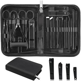 MINKINH Manicure Set Professional Nail Clipper Kit-26 Pieces Stainless Steel Manicure Kit,Nail Care Tools with Luxurious Travel Case Nail Grooming Kit Present for Men Husband Boyfriend Parent (Black)