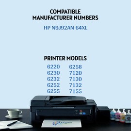 AZ SUPPLIES Compatible Ink Cartridge Replacement for HP N9J92AN 64XL with Envy Series 6220 6230 6232 6252 6255 6258 7120 7130 7132 7155 Black