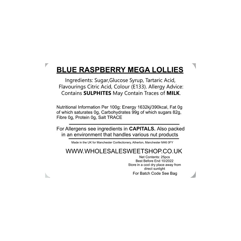 Blue Raspberry Mega Lollies (x25)