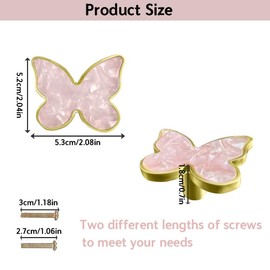 BAOTXHBR 6 pcs Butterfly Shape Knobs Handle Gold Cabinet Knobs Decoration Door Handle Single Hole Handles Cabinet Drawer Dresser Kitchen Wardrobe Furniture Hardware Pulls (Pink)