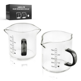 LIBWYS 2x75ml(2.5oz) Glass Measuring Cup, Espresso Cups V-Shaped Mouth with Handle, Heat-resistant Borosilicate Glass Liquid Measuring Cup