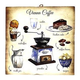 KUSTOM ART Wall Picture Series Nostalgic Prints Vienna Coffee Accessories Wood Print 23 x 23 cm
