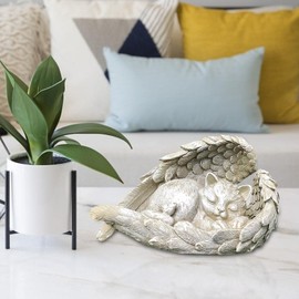 NSXIN Animal Statue Dog Cat Angel Figure Garden Statue Angel Wings Grave Decoration Grave Figures Weatherproof Angel Garden with Angel Wings Garden Gravestones or Lawn Decorations (Cat B)