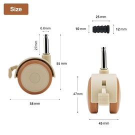 4 swivel castors with brake, 50 mm furniture castors, small hard floor castors
